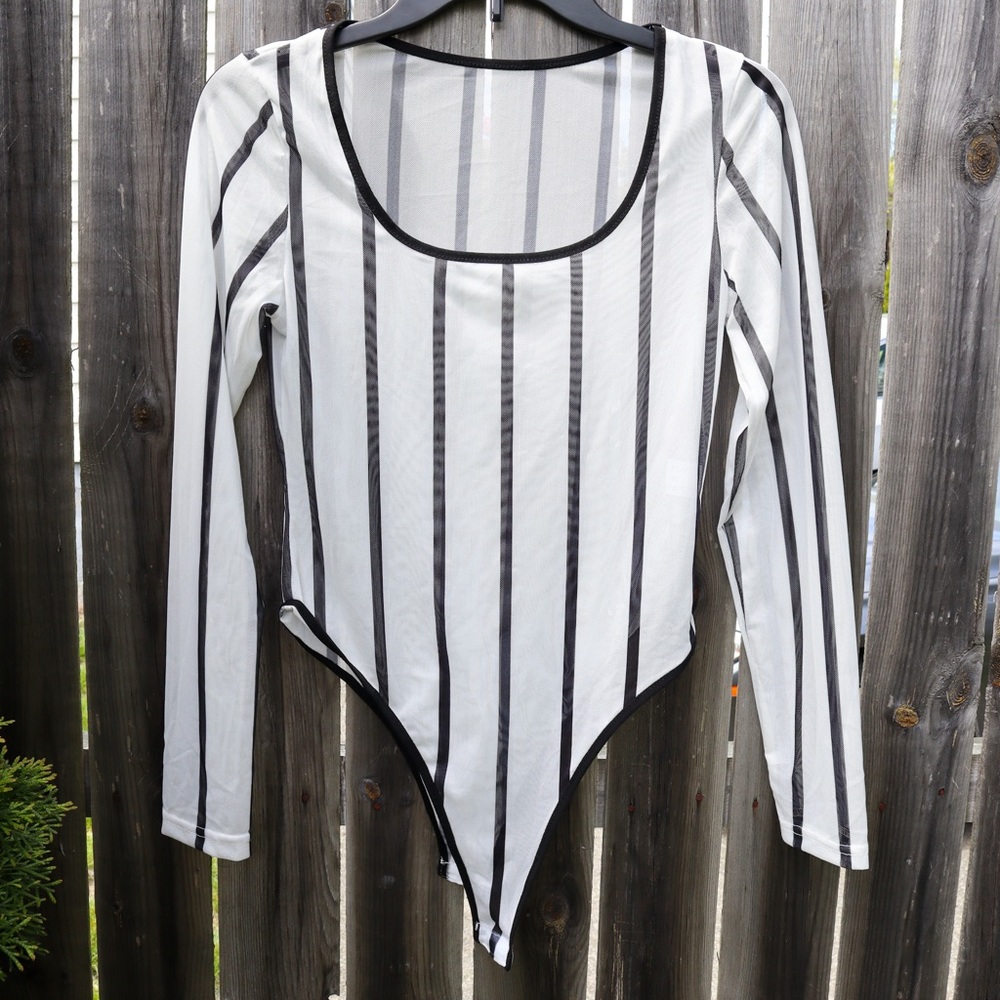 New Stripped Mesh Bodysuit